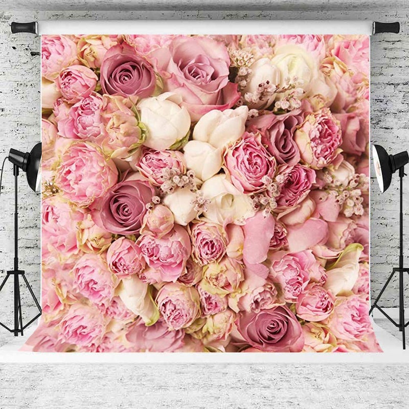 WOLADA Flower Wall Backdrop Pink Floral Photography Backdrop Romantic Roses Background Ideal for Wedding Bridal Shower Valentine's Day Portrait Photo Shoots Feminine Studio Props 10x10FT 9604 - Image 2